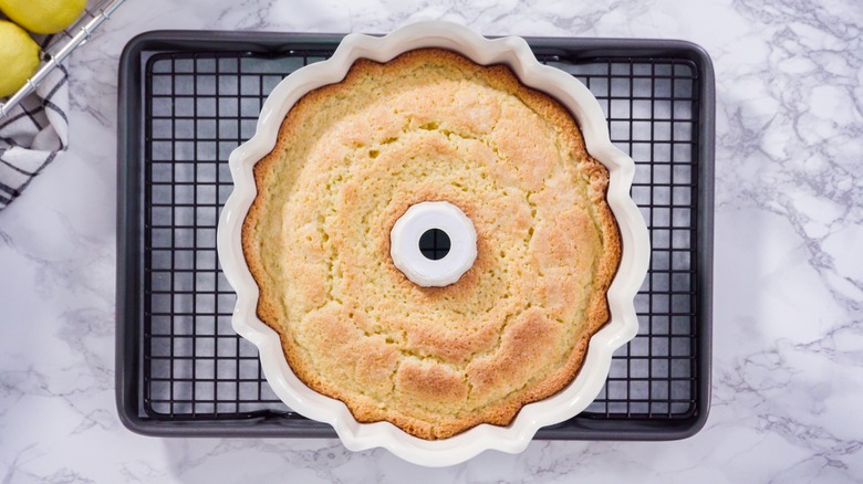 cake on a cooling rack