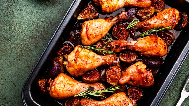 drumsticks in marinade in pan