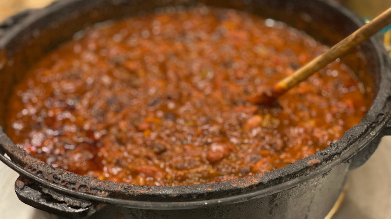 chili in a cast iron pot