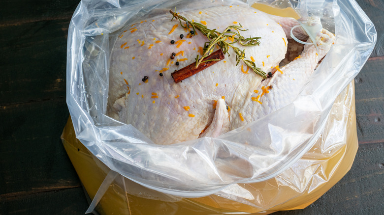 A turkey being brined