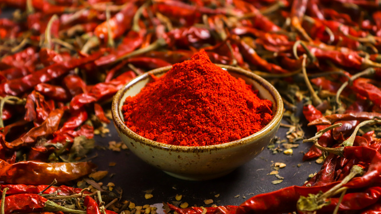 Bowl of smoked paprika, chilis