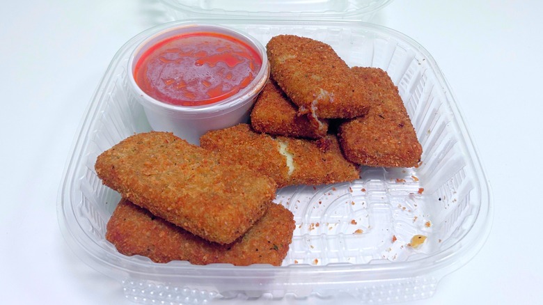 Chili's mozzarella sticks isolated on a white background