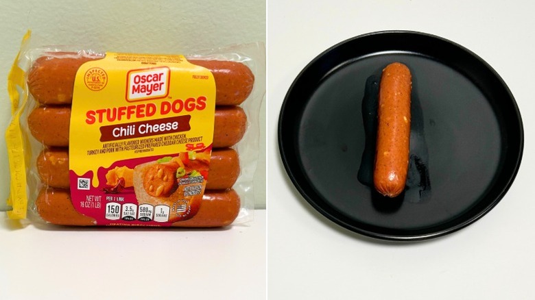 A package of Oscar Mayer Chili Cheese Stuffed Hot Dogs