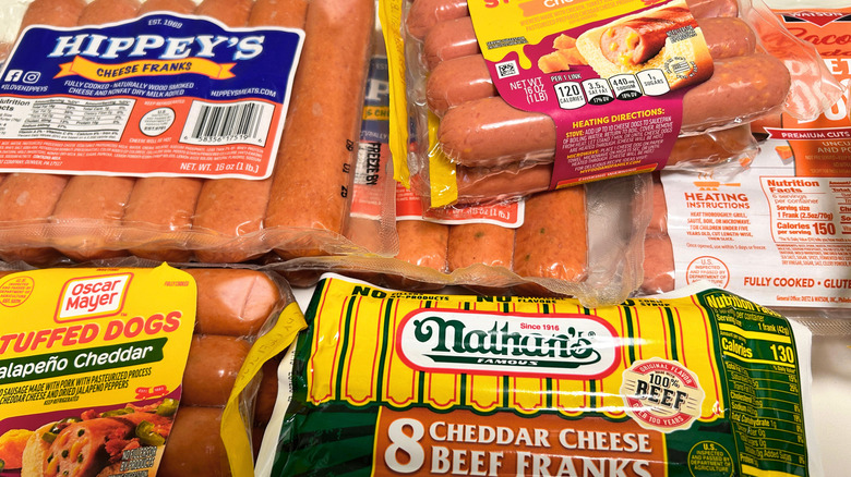 Several hot dogs piled together