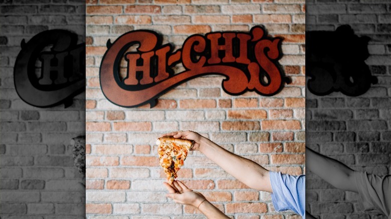 Chi-Chi's sign and pizza