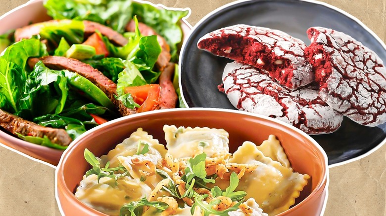 Panera Bread salad, pasta, and cookies