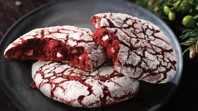 Red velvet cookies on plate