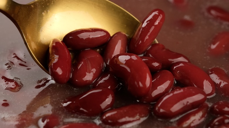 spoon stirring kidney beans