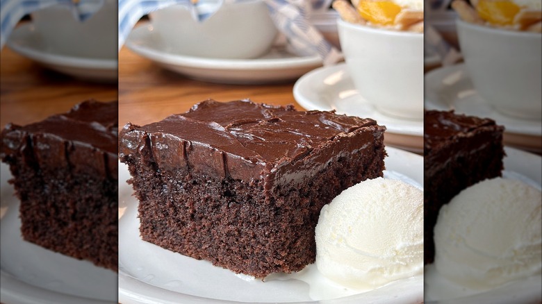 Cracker Barrel Slice of Coca-Cola Chocolate Cake With Scoop of Vanilla Ice Cream