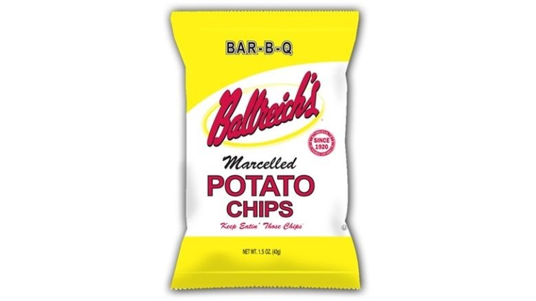 A bag of Ballreich's Bar-B-Q Potato Chips against a white background