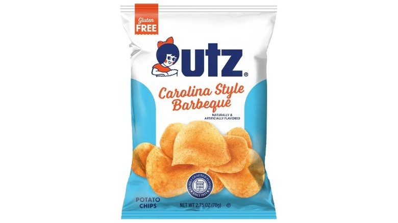 A bag of Utz Carolina Style Barbeque Potato Chips against a white background