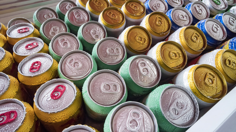 various cold cans of drinks