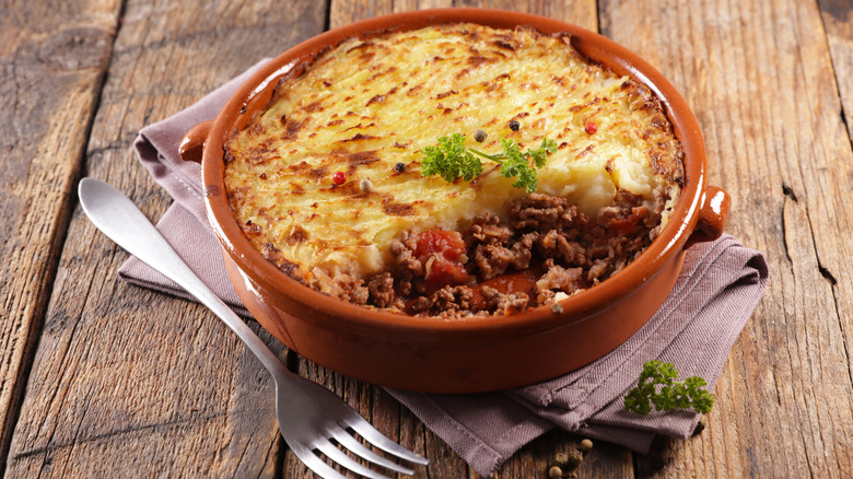 a casserole dish of shepherd's pie