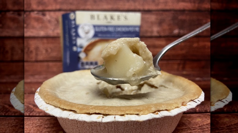 Blake's gluten-free chicken pot pie with a spoonful being held up