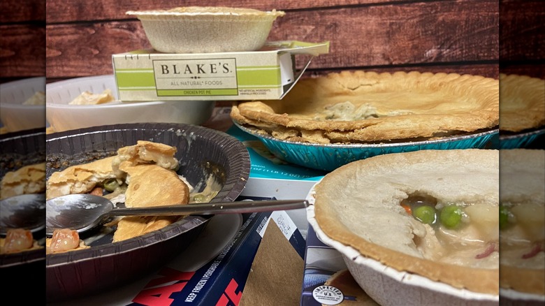 Various chicken pot pies and their packaging