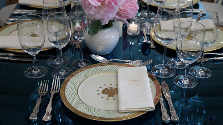 Close-up on table setting for a state dinner