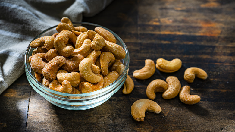 glass bowl filled with cashews