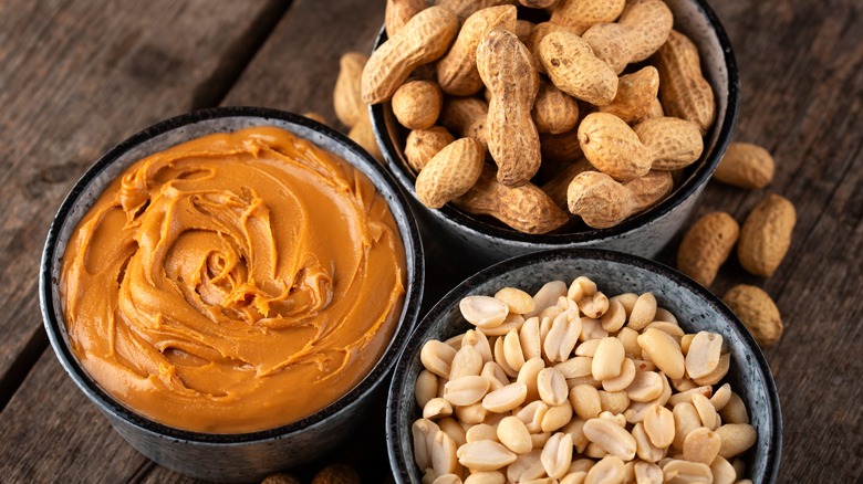 bowls of peanuts and peanut butter