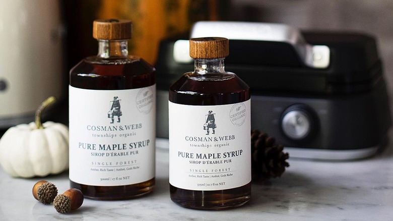 Bottles of Cosman & Webb maple syrup
