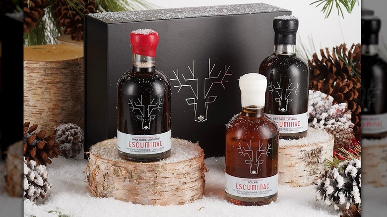 Bottles of Escuminac maple syrup