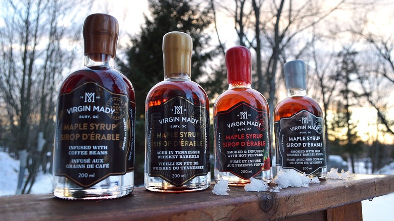 Bottles of Virgin Mady maple syrup