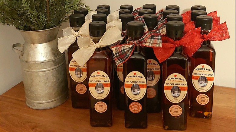 Bottles of Winding Road Maple Products maple syrup