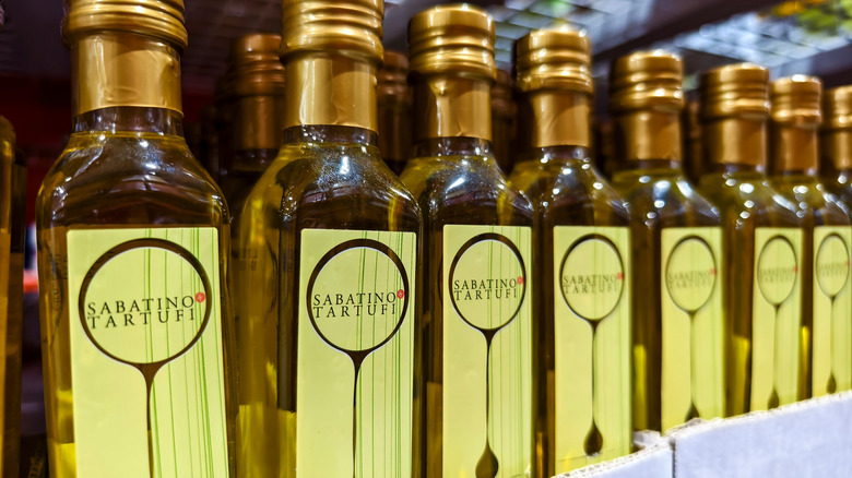Bottles of truffle oil on a store shelf