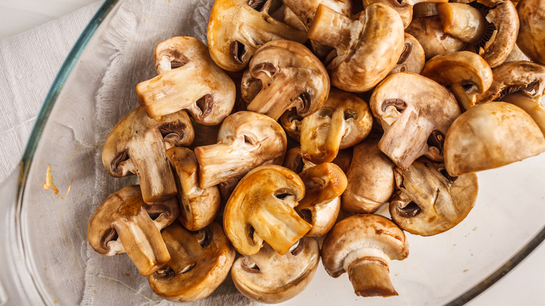 Sliced and fried golden mushrooms