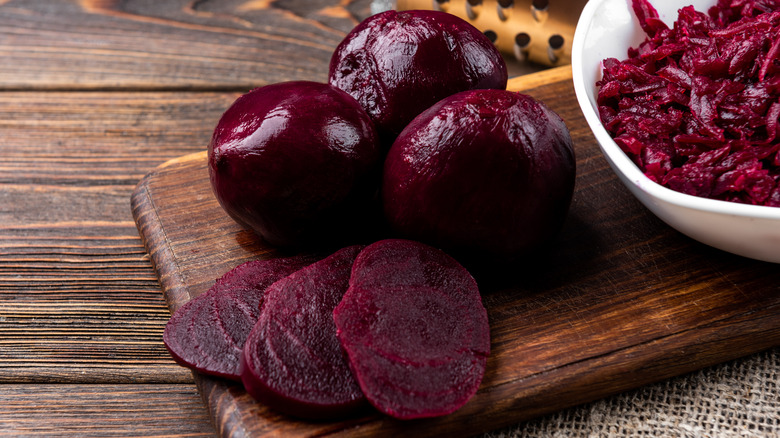 boiled beets on table