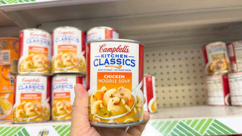 Person holds can of Chicken Noodle Soup