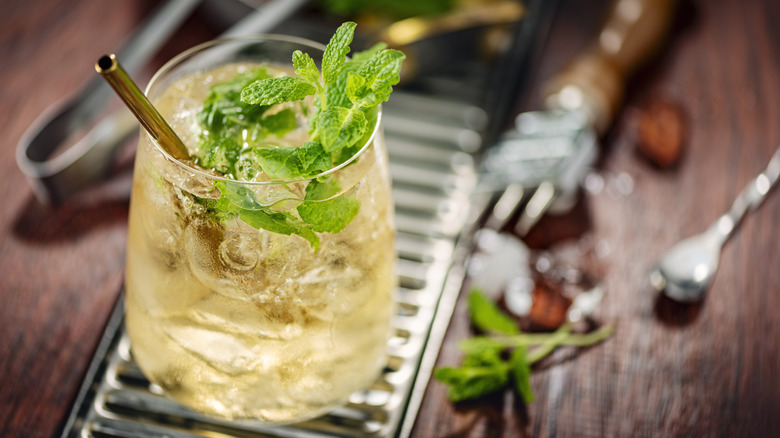 Mint Julep cocktail made with ginger ale and fresh mint