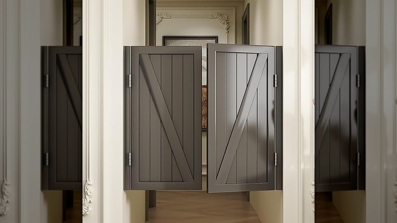 Gray barn door in kitchen