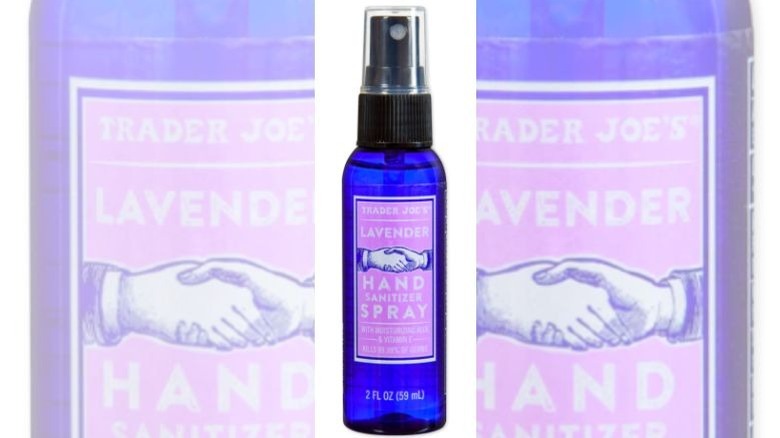 Blue bottle of Trader Joe's Lavender Hand Santizer spray