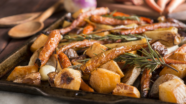 Vegetables on baking tray