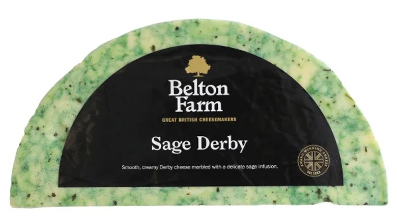 Half wheel package of green Belton Farm Sage Derby Cheese