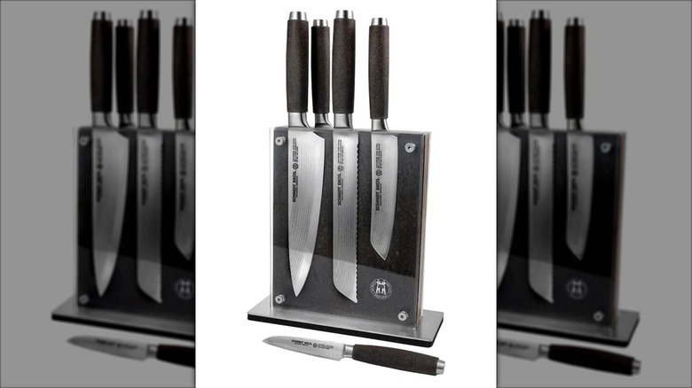 A set of Schmidt Brothers knives stored in its block