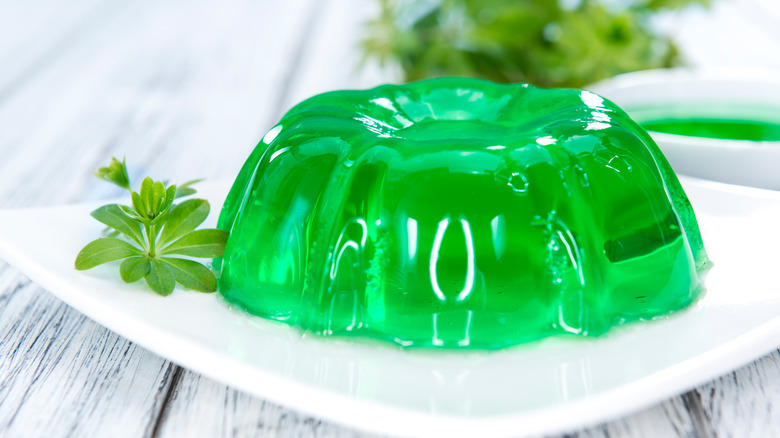 Green gelatin on plate
