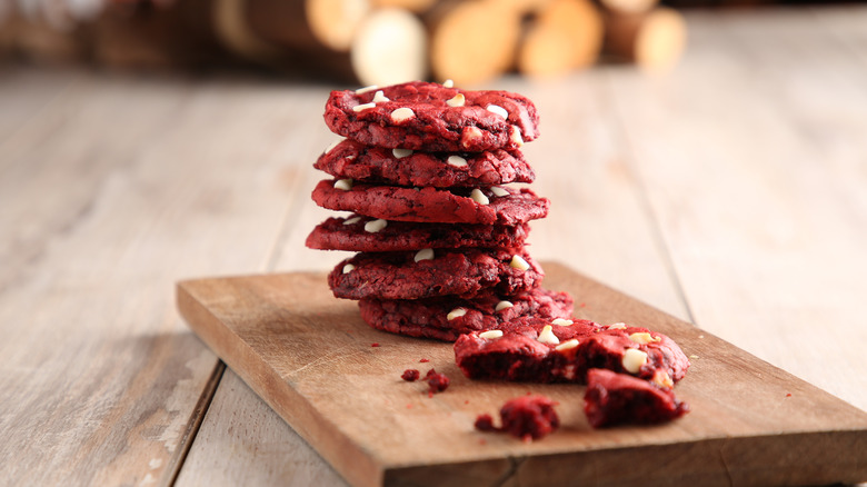 red velvet cookies on a plate