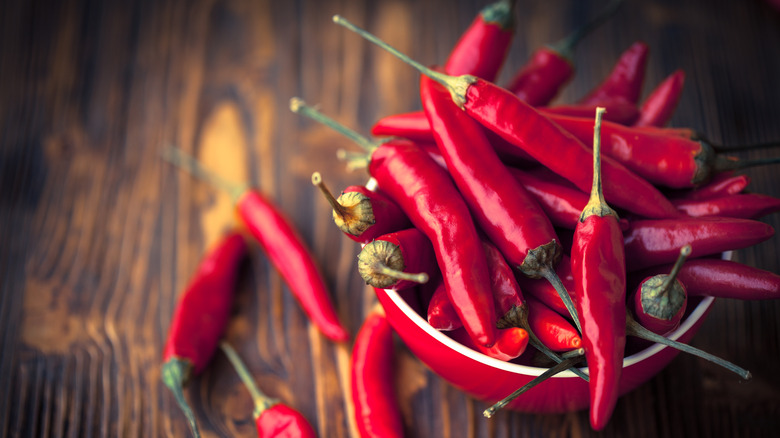 bowl of red chili peppers