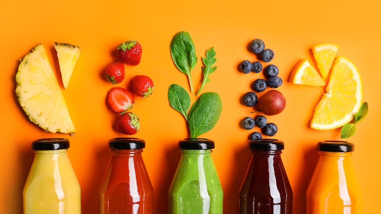 bottled fruit smoothies with fresh fruit