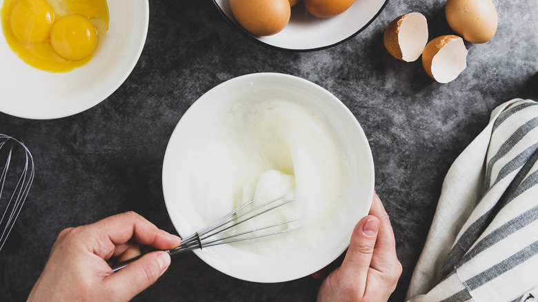 Whipping eggs with whisk