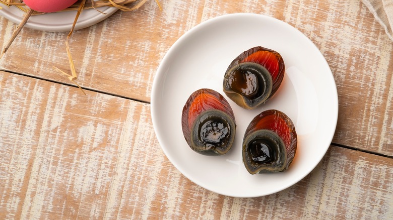 Plate of sliced century eggs