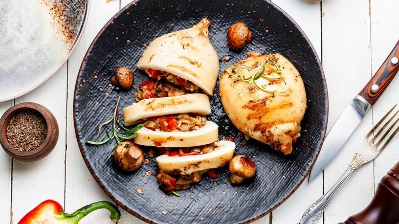 Grilled cuttlefish with mushroom stuffing