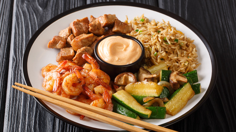 hibachi chicken shrimp veggies rice