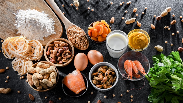 Common food allergens black background 