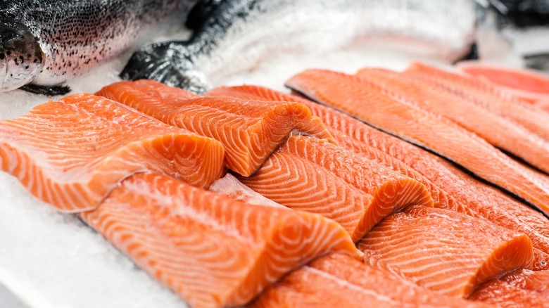 Salmon steaks on ice