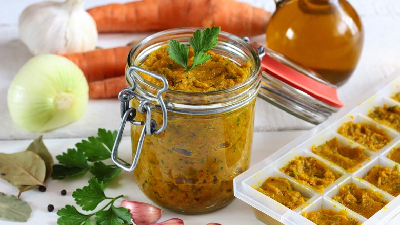 Homemade bouillon paste in jar