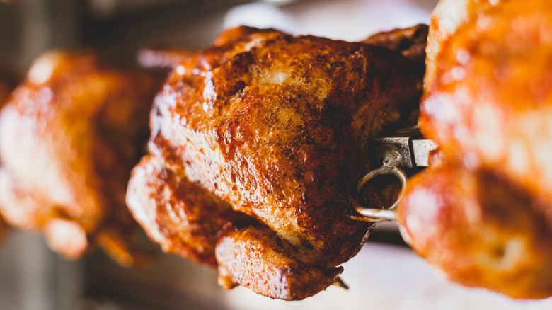 Chickens on a rotisserie