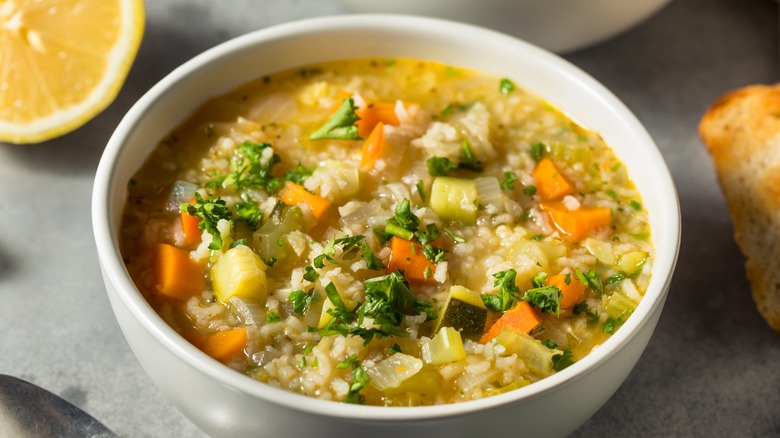 Bowl of soup with rice