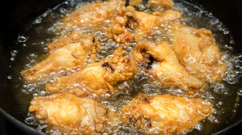 Deep frying chicken wings